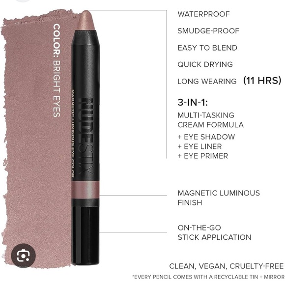 Nudestix Magnetic Luminous Eyeshadow Stick in Bright Eyes NWT - Picture 5 of 15